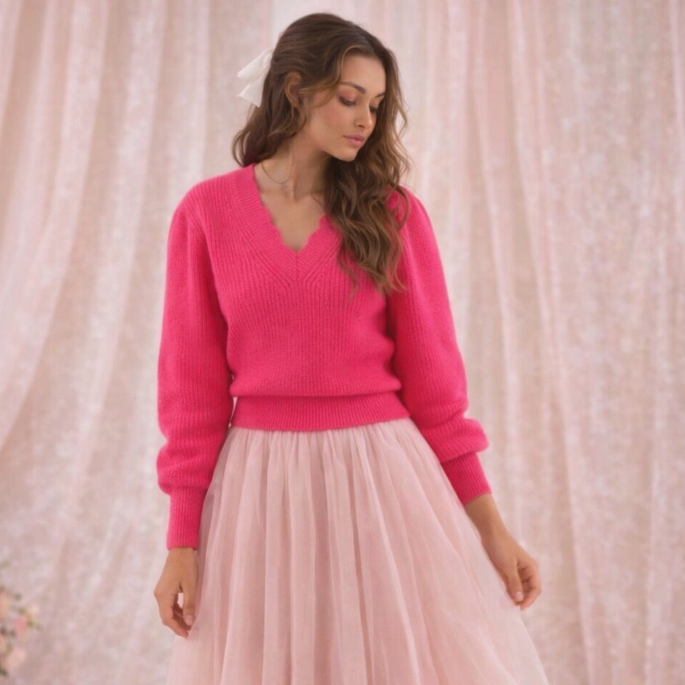 NWT LoveShackFancy Celestine Cashmere Blend  Sweater in Pink Size S
